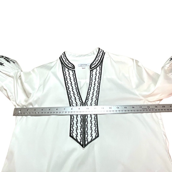 CHICO’S Cotton Poplin Embroidered and Beaded Balloon Sleeve Boho Blouse US Sz 2 - Picture 6 of 14